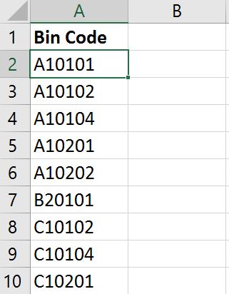 Typical Bin Code for Warehouses